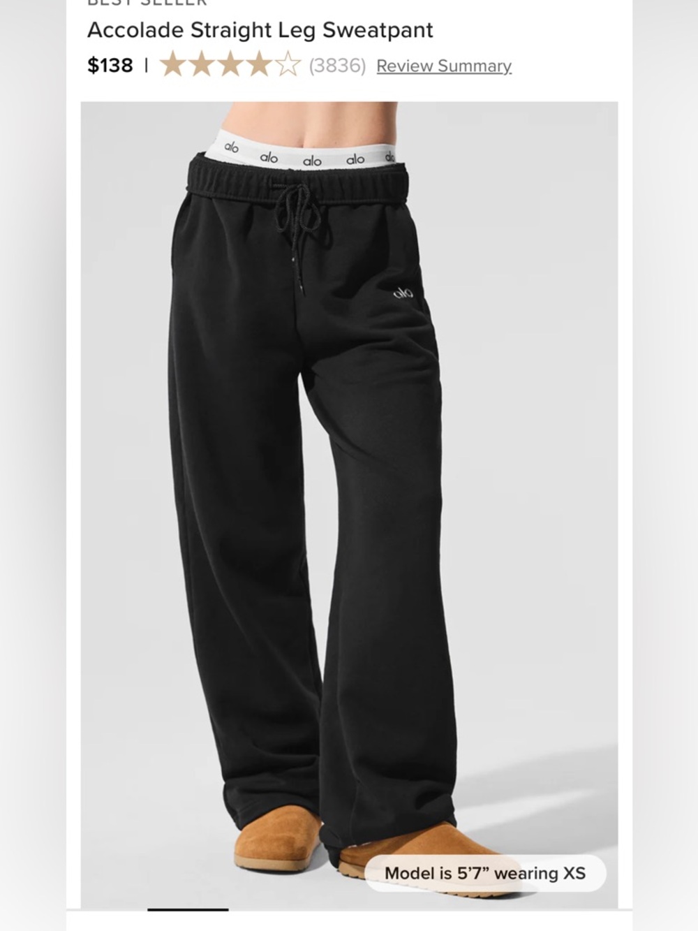 ALO YOGA ACCOLADE BLACK Fleece Jogger Pants - size XS - NWOT- STRAIGHT LEG